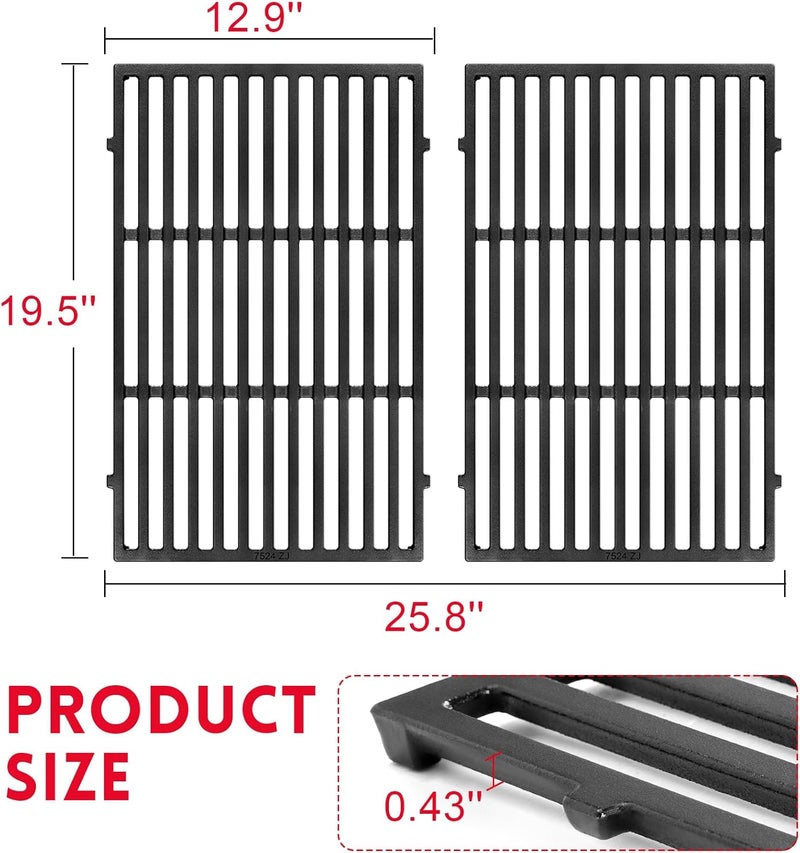 GGC 19.5" Grill Grates for Weber Genesis 300 Series, 7524/7528 Grill Parts Replacement for Weber E-310, E-320, E-330, S-310, S-320, S330, EP-310, EP-320, EP-330, 2 PCS Cast Iron Cooking Grid - Image 3